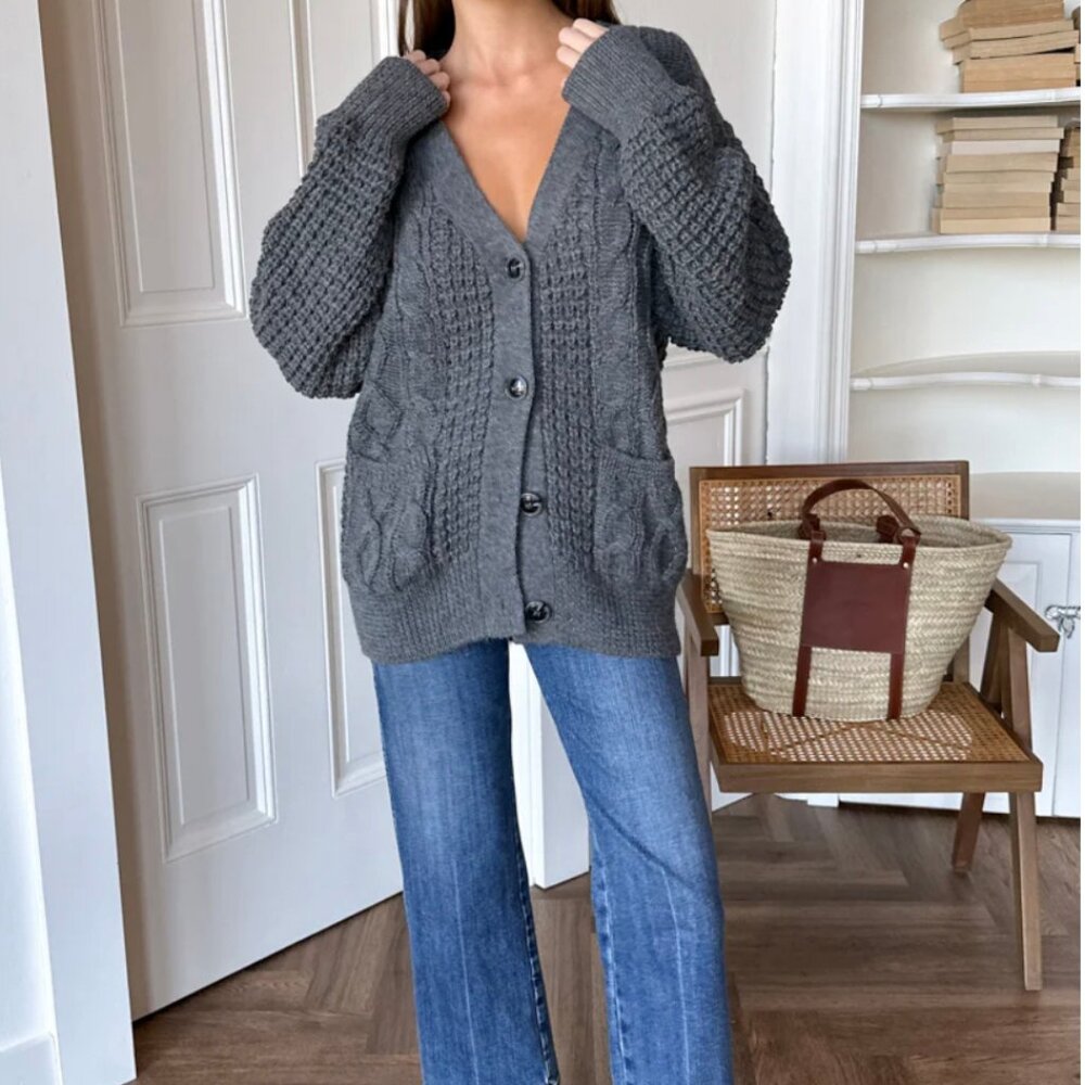 Emerson Fry Cozy Cable Cardigan - Alpaca - Charcoal - Picture 2 of 15